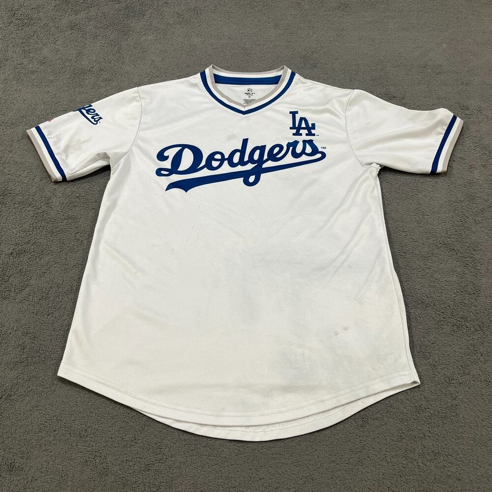 Stitches MLB White Blue V-Neck Los Angeles Dodgers Baseball Jersey Men's Size M